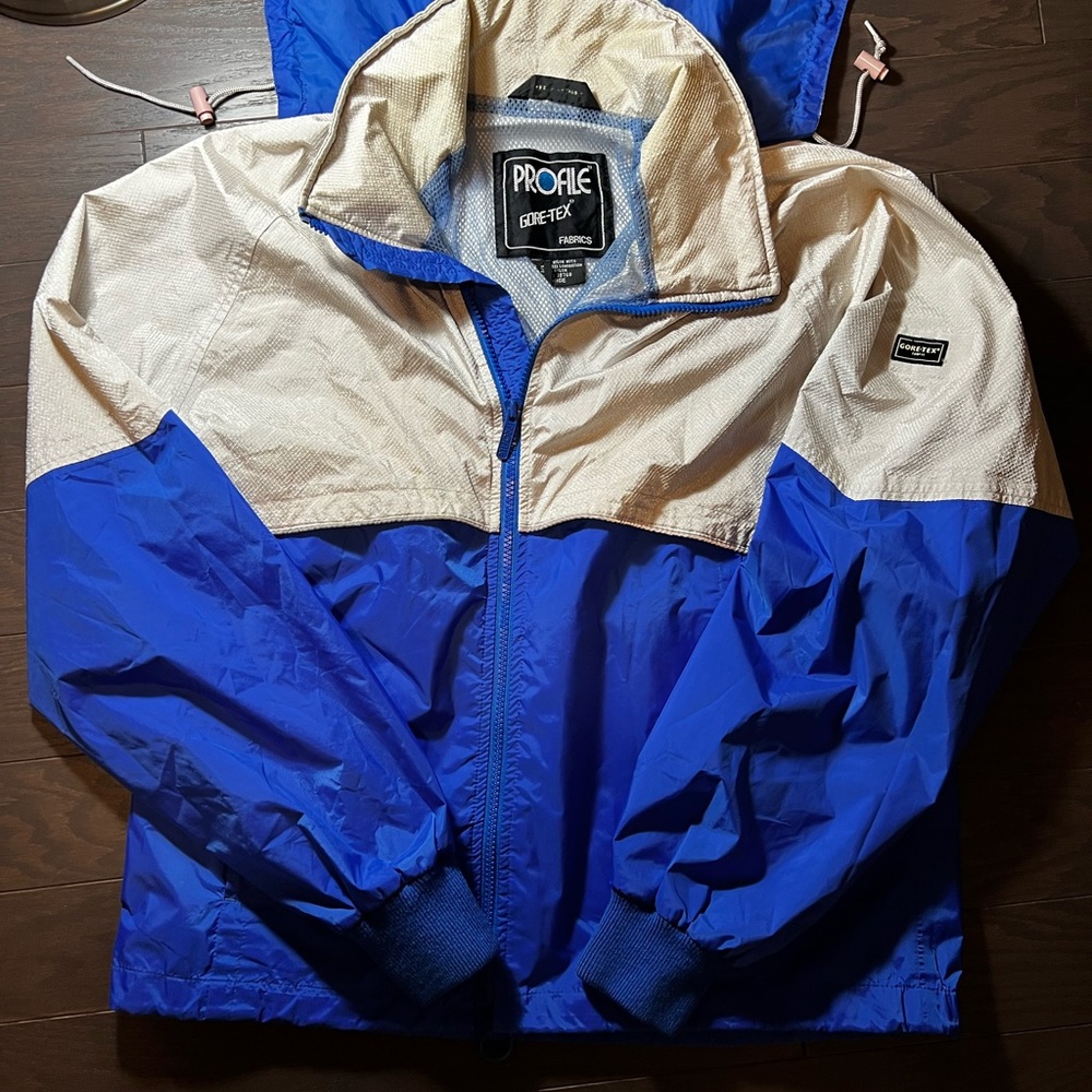 Vtg Profile Gore Tex Jacket Windbreaker 90s Blue Silver Reflective Roll Up Hood